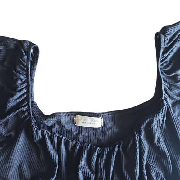 Altar’d State Black Crop Top Sz L NWT Off Shoulder Puff Sleeve Cottagecore Boho - Picture 8 of 16